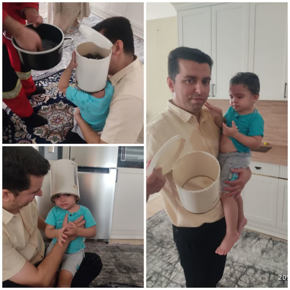 آتش‌نشانان قمی کودک گرفتار در سطل را نجات دادند